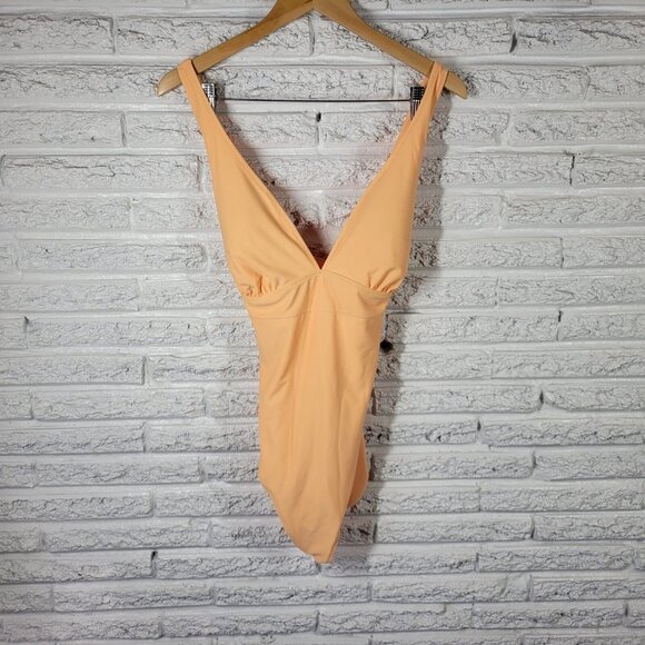 Old Navy Womens Swimsuit Extra Large One Piece Orange Lined Criss Cross ORA12E - Picture 1 of 13